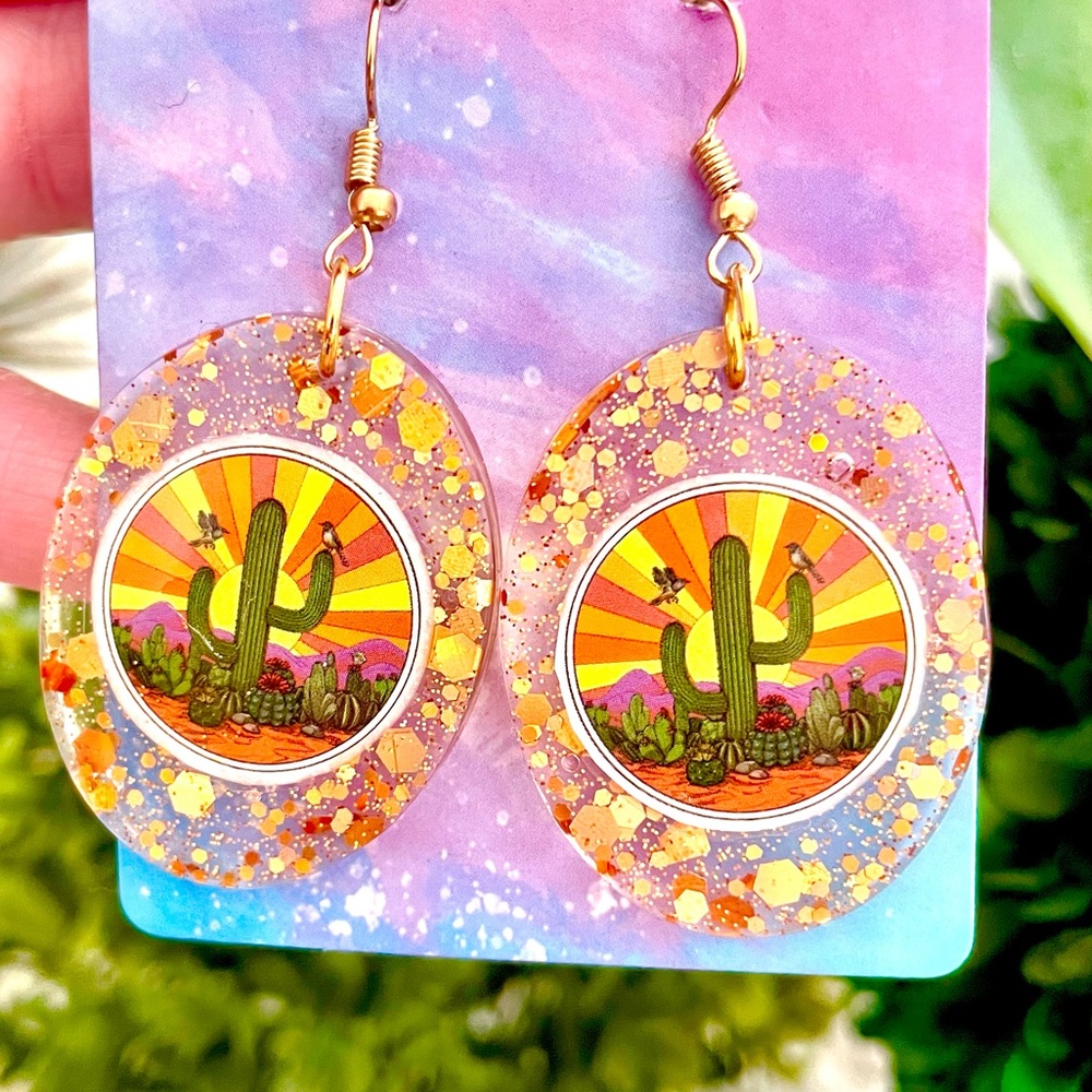Acrylic Desert Cactus Dangle Earrings